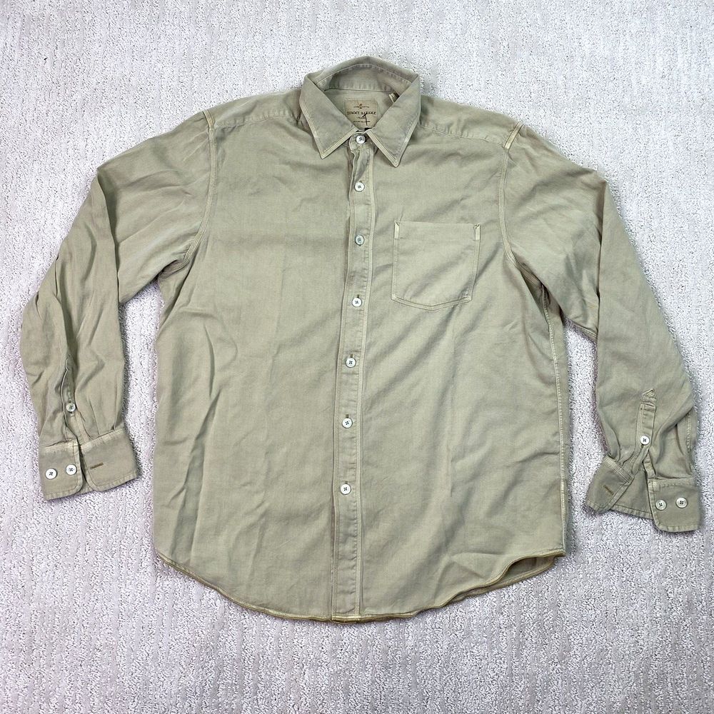 Tommy Bahama Lyocell Button‎ Down Shirt Mens Medium Beige Long Sleeve